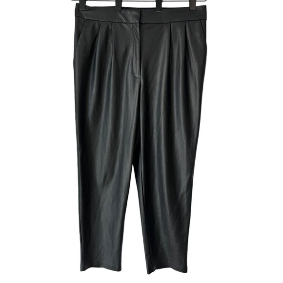 Express Black Faux Leather Pants Pleated Super High Rise Ankle Crop 34 x 26.5 - Picture 1 of 12